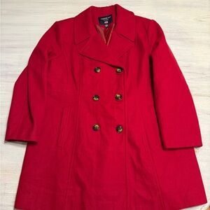 London Fog Women's Vibrant Red Pea Coat